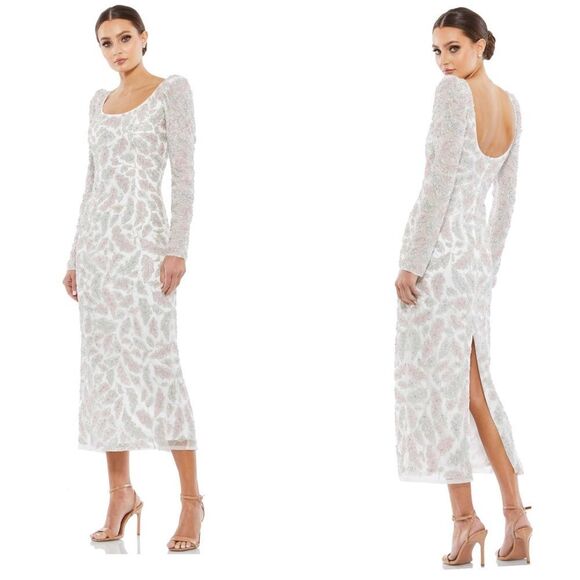 Mac Duggal NWT Foliage Long Sleeve Embellished Dress Mother of Bride Sz 16 5424 - Picture 1 of 12